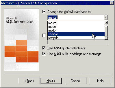[ODBC default database in SQL Server]